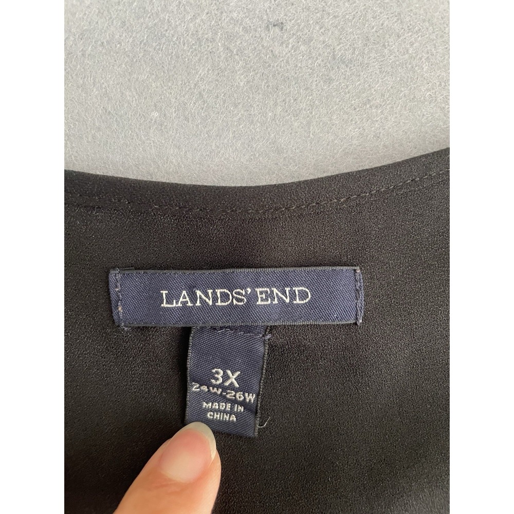 Lands End Women 3X Black Blouse‎ Split V Neck 3/4 Pullover Classic Minimal Poly - Picture 5 of 11